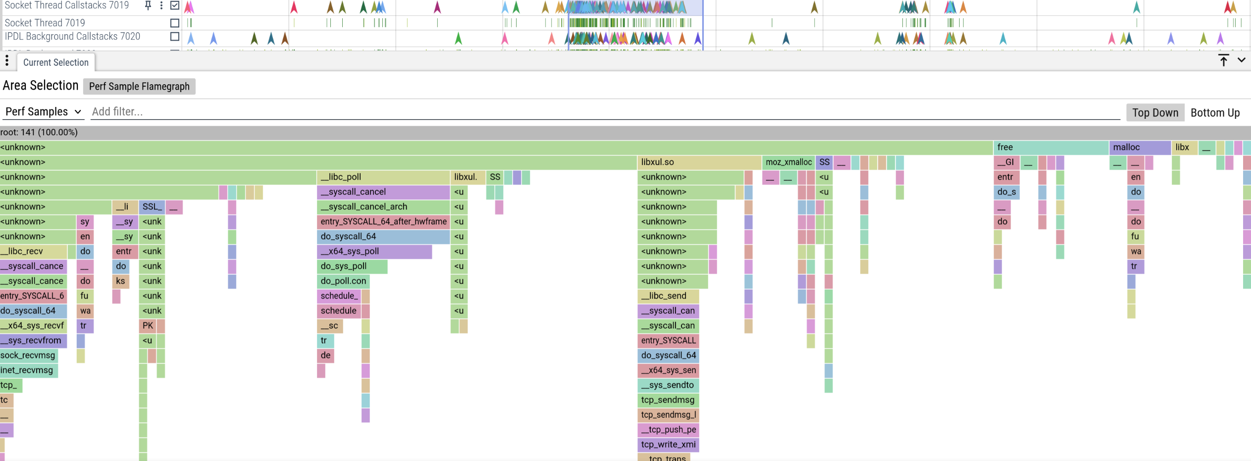 A screenshot of the CPU view with a flamegraph